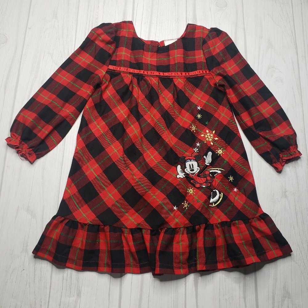 Girls Disney Store Mickey Minnie Mouse Plaid Christmas Nightgown Sz 3 Pajamas